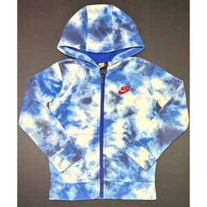 Nike Hoodie Kids S (5 YOUTH) Blue White Tie Dye Fleece Full Zip Long Sleeve Logo